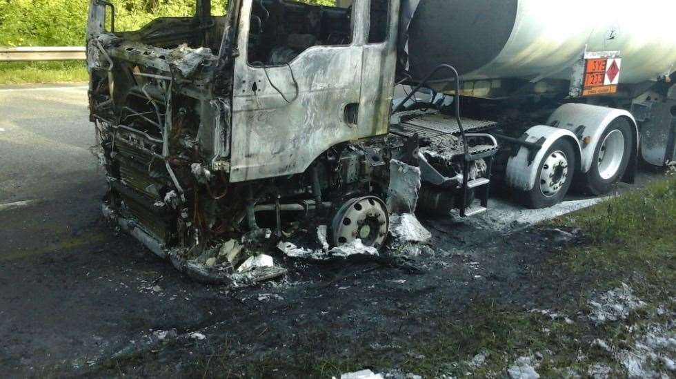 A fuel tanker fire closed the M25 this morning. Picture: Highways England (10789036)