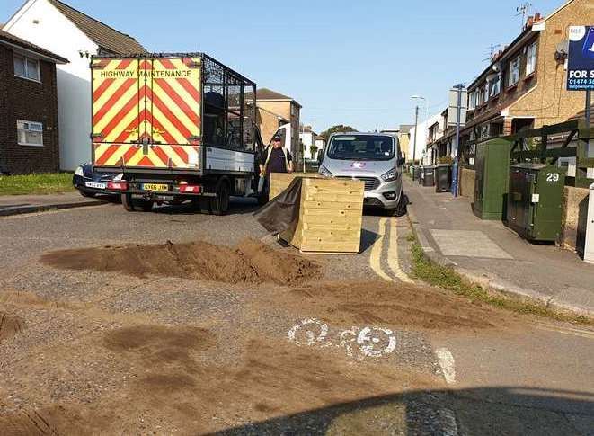 The road block was moved by opponents but has since been put back up again