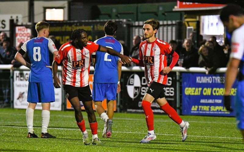 Jacob Lambert is congratulated after scoring his second of the match Picture: Marc Richards