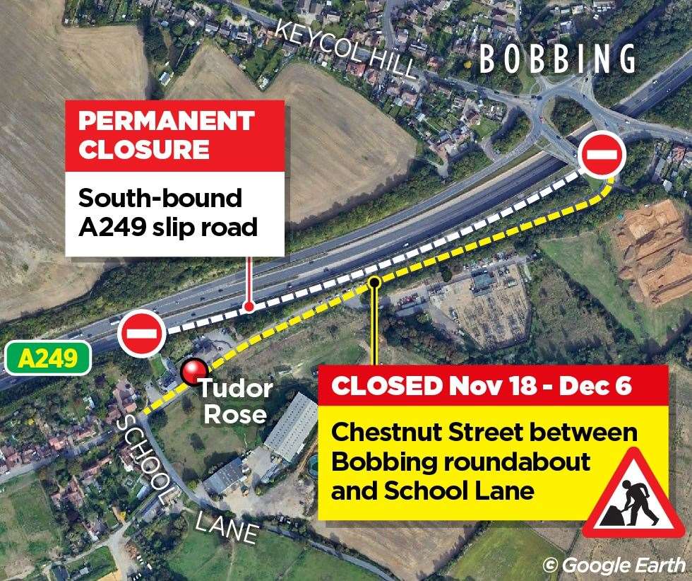 The extent of the Chestnut Street closure near Sittingbourne