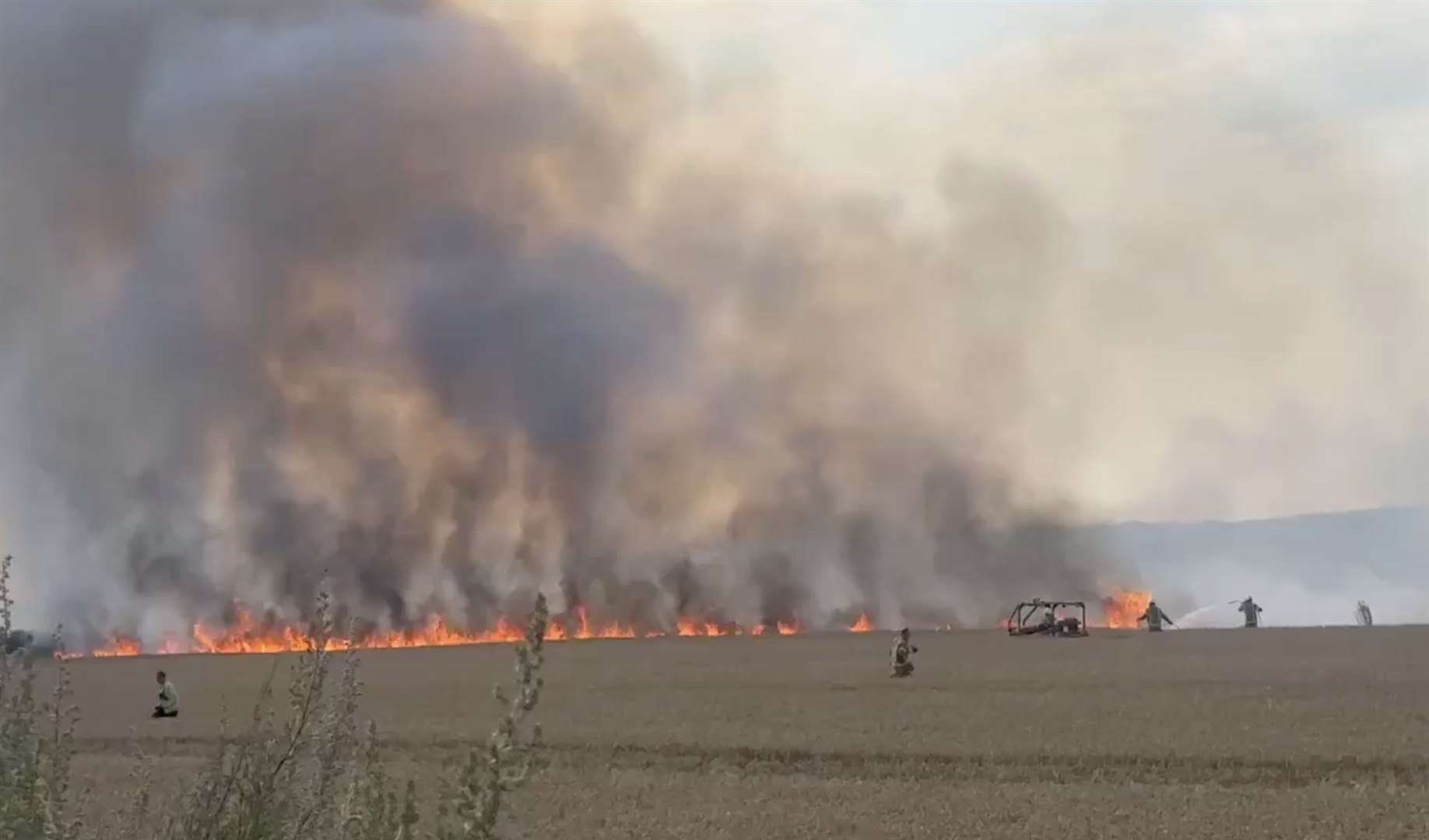 Firefighters battling a large field fire in Hersden, near Sturry. Picture: Shania O'Neill