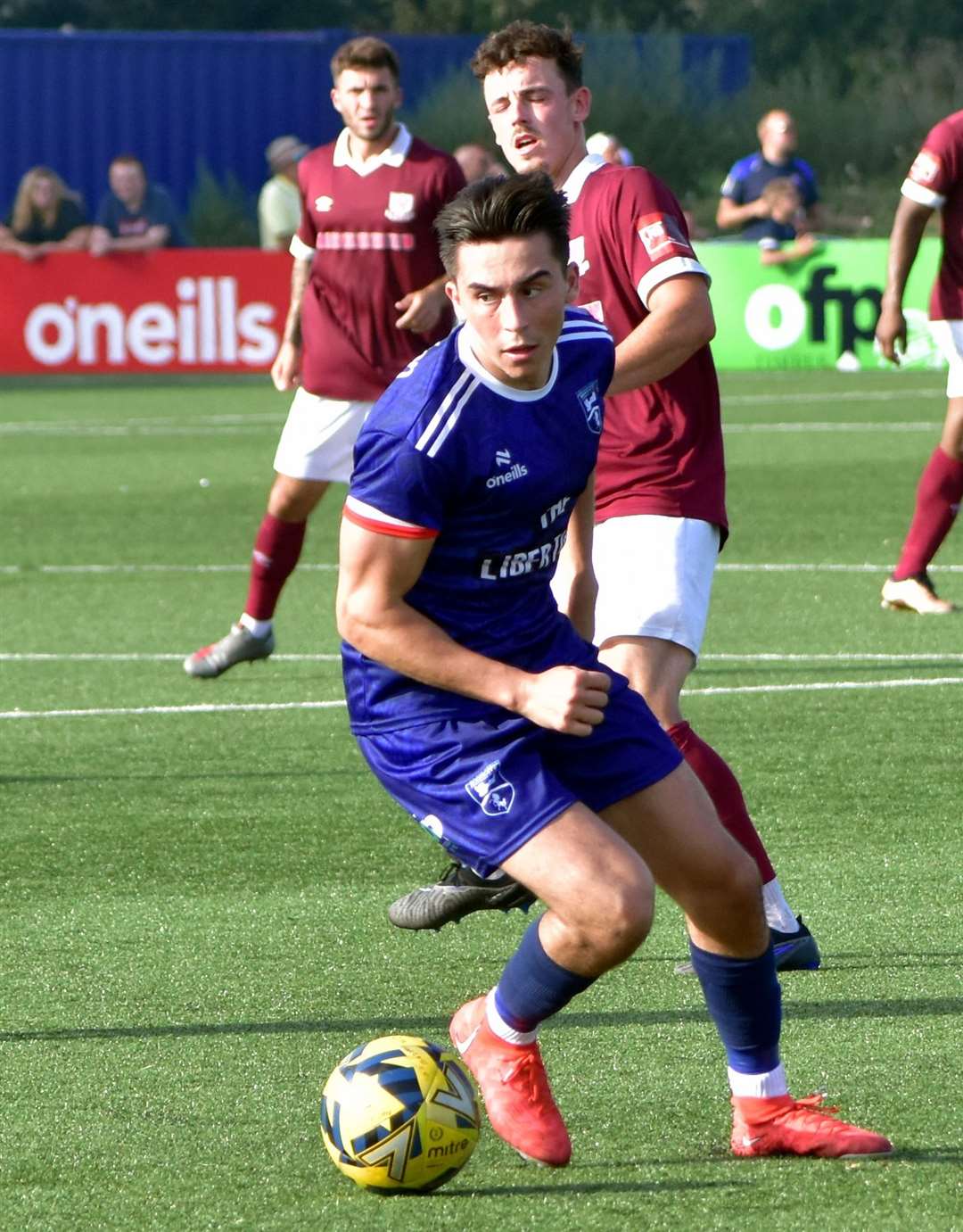 Harrison Hatfull - got his first goal of the season in Margate’s 3-1 “away” victory against Three Bridges last weekend. Picture: Randolph File