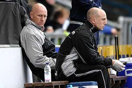 Mark Stimson looks unimpressed from the bench as Gillingham go down 1-0 at Oldham.