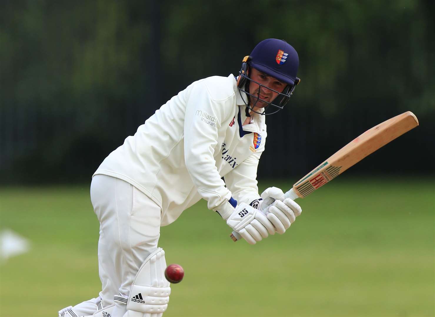 Sandwich skipper Tom Chapman on his way to 56 off 53 balls in their weekend three-wicket defeat at home to St Lawrence & Highland Court. Picture: Gary Restall