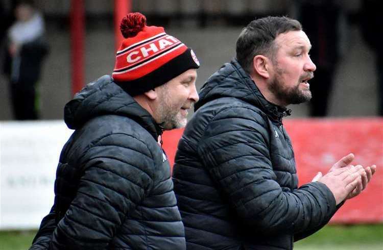 Danny Kedwell on the sidelines alongside Chatham boss Kevin Hake Picture: Randolph File