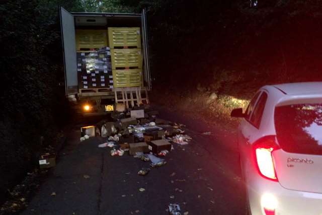 The lorry and its spilt load