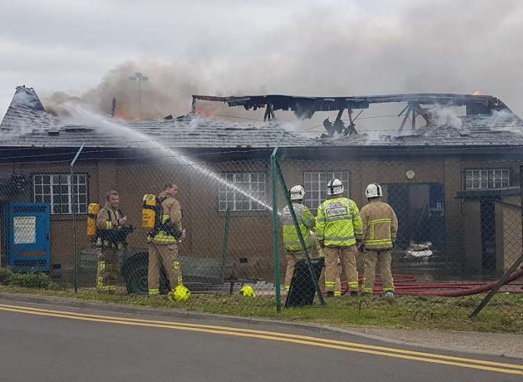 The roof has been destroyed in the blaze