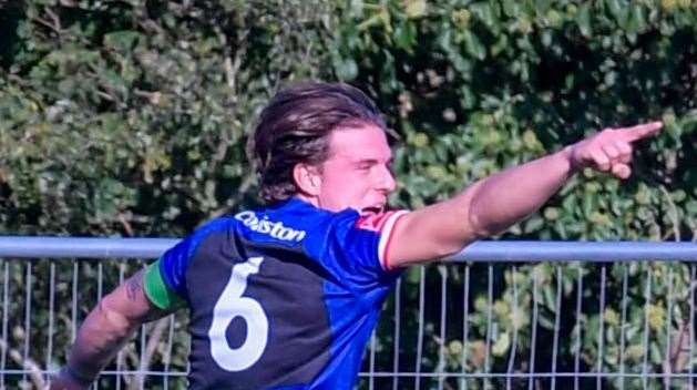 Harry Hudson - scored Margate’s first equaliser in their derby 2-2 draw with Ramsgate on Boxing Day. Picture: Stuart Watson