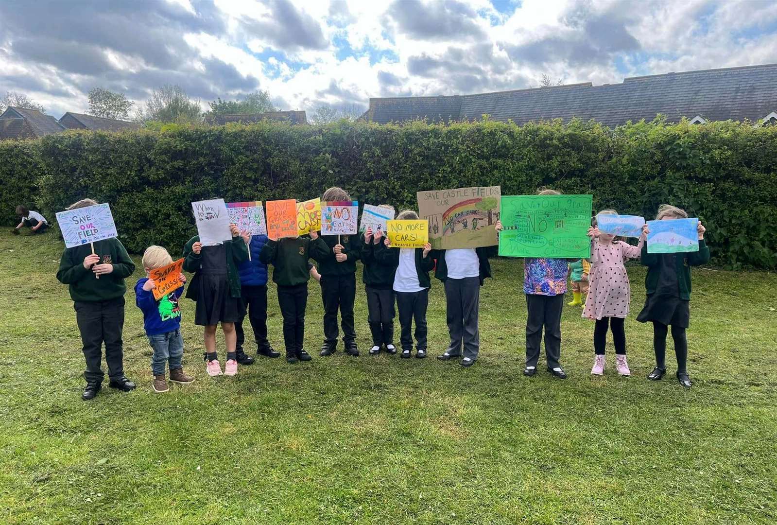 A children's protest at Upper Castle Fields, Tonbridge