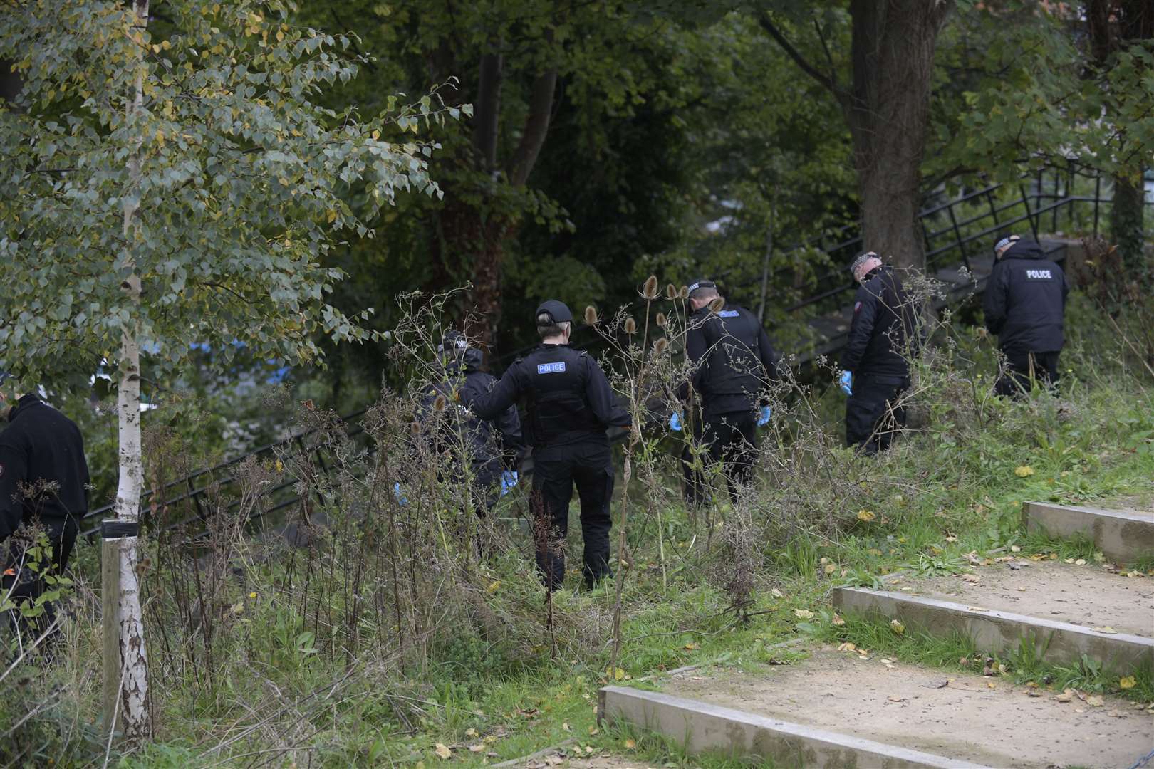 Police combed the park following the late night attack. Picture: Barry Goodwin