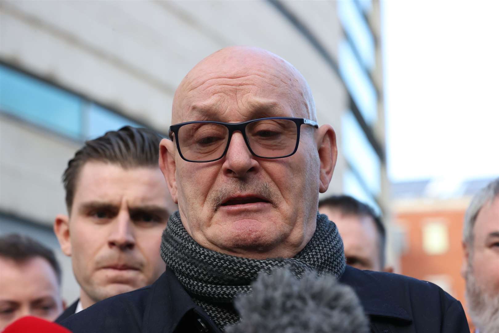 Sean McAnespie, the brother of Aidan McAnespie, speaks outside Laganside Courts in Belfast (Liam McBurney/PA)