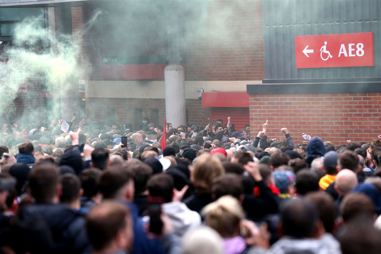 A group of more than 1,000 protesters were outside Old Trafford ahead of Sunday’s match against Liverpool (Barrington Coombs/PA)