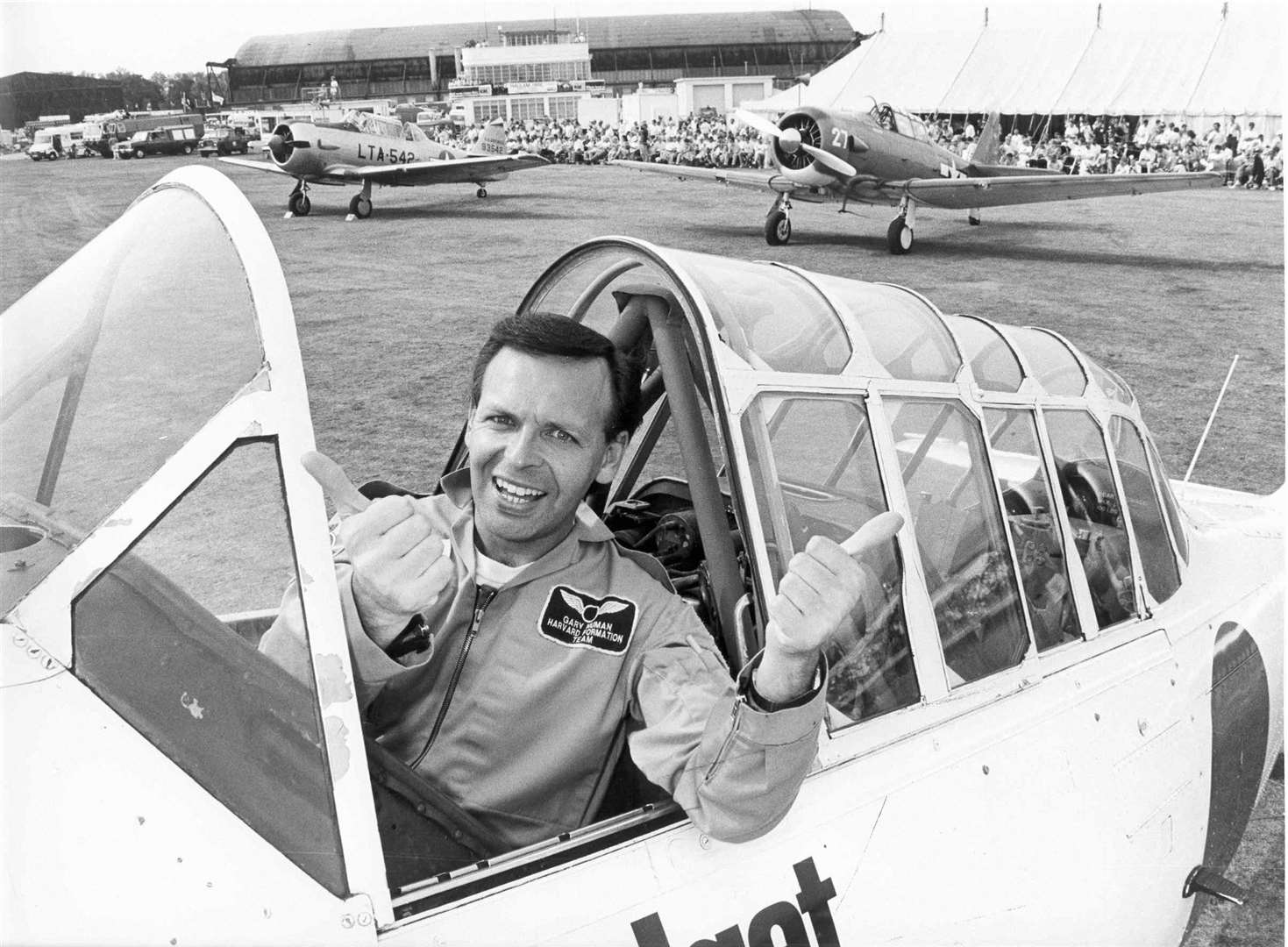 Great Warbirds Airdisplay, West Malling Airfield, Kent. Pop star Gary Newman gets set for take off. August, 1990