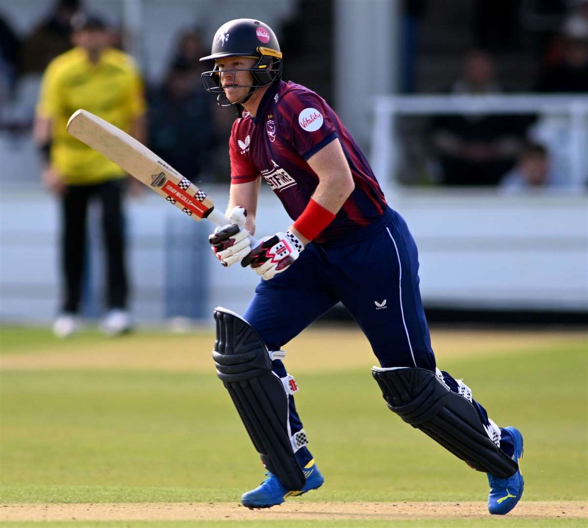Captain Sam Billings on his way to 36 from 26 balls during Kent Spitfires’ home T20 Blast defeat to Gloucestershire in Canterbury on Sunday. Picture: Barry Goodwin