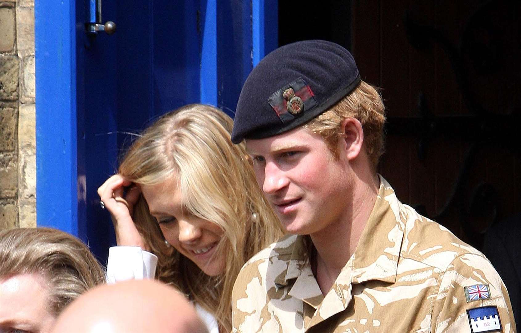 Harry and Chelsy Davy after a service of remembrance at the Army Garrison Church in Windsor (Steve Parsons/PA)