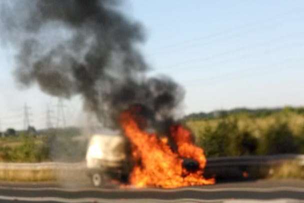 A van on fire on the A2 between Ebbsfleet and Bluewater. Picture: @michaelkeohan