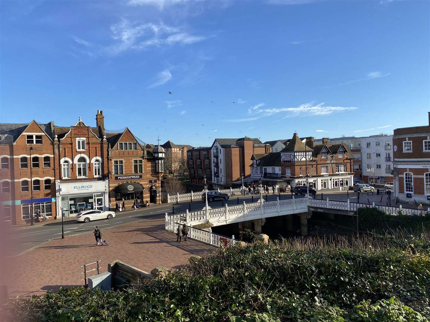 A view of Tonbridge High Street from the castle grounds