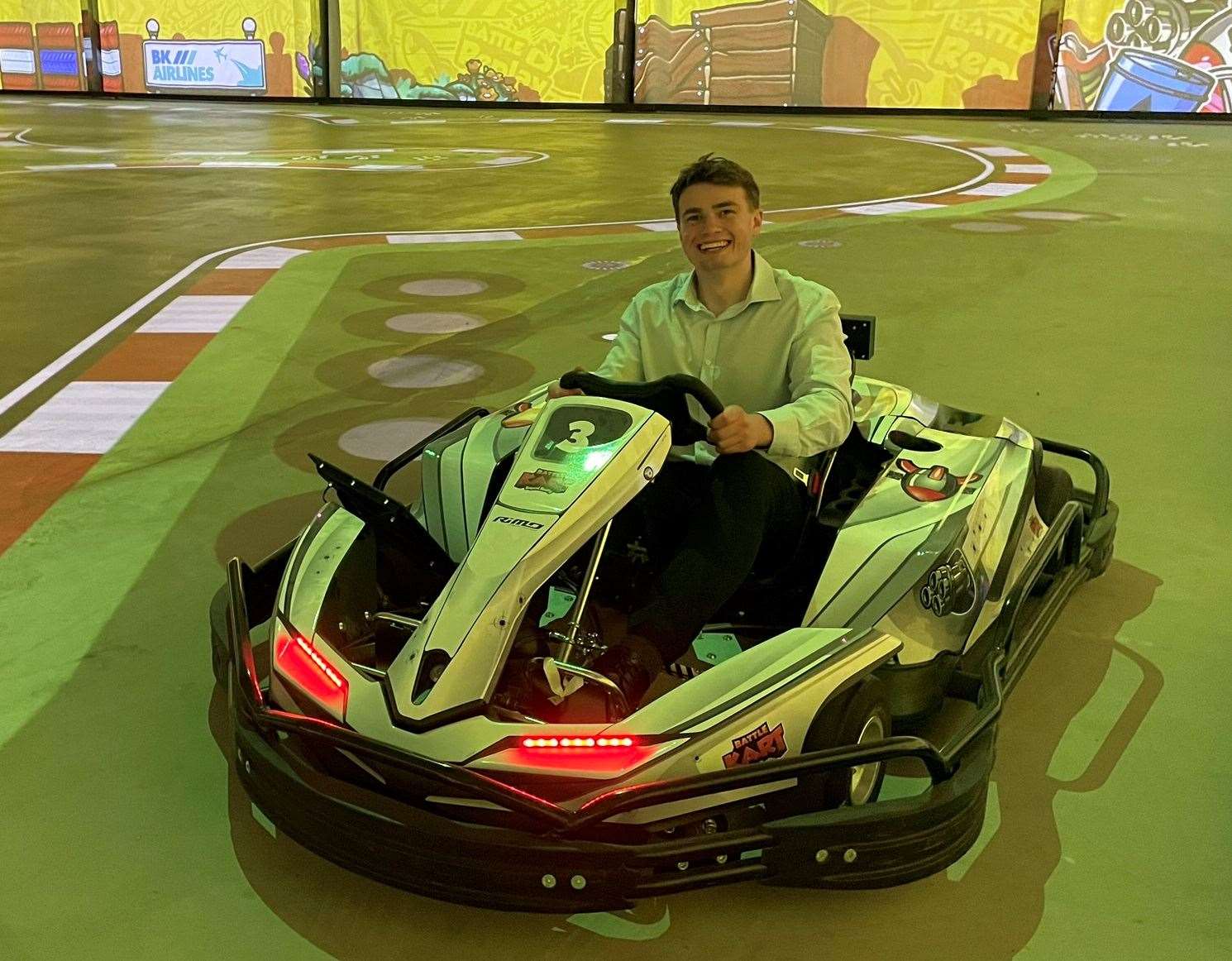 Reporter Joe Crossley waiting his turn on the BattleKart track. Picture: Joe Crossley