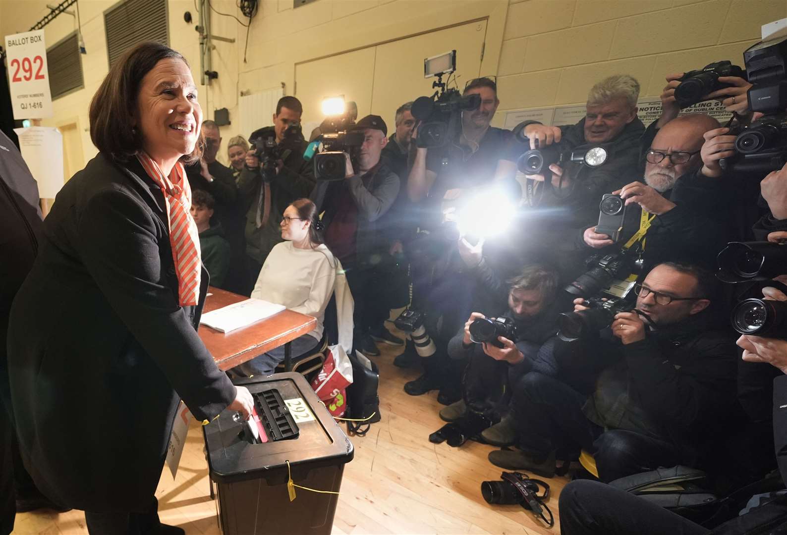 Sinn Fein leader Mary Lou McDonald casts her vote at Deaf Village in Dublin (Brian Lawless/PA)