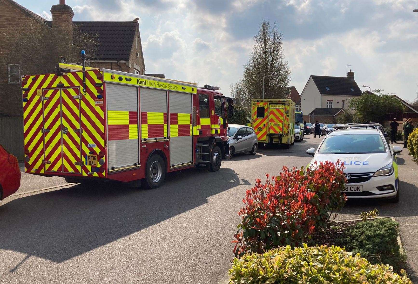 Some of the emergency vehicles in Amber Rise, off Sunstone Drive, in Sittingbourne