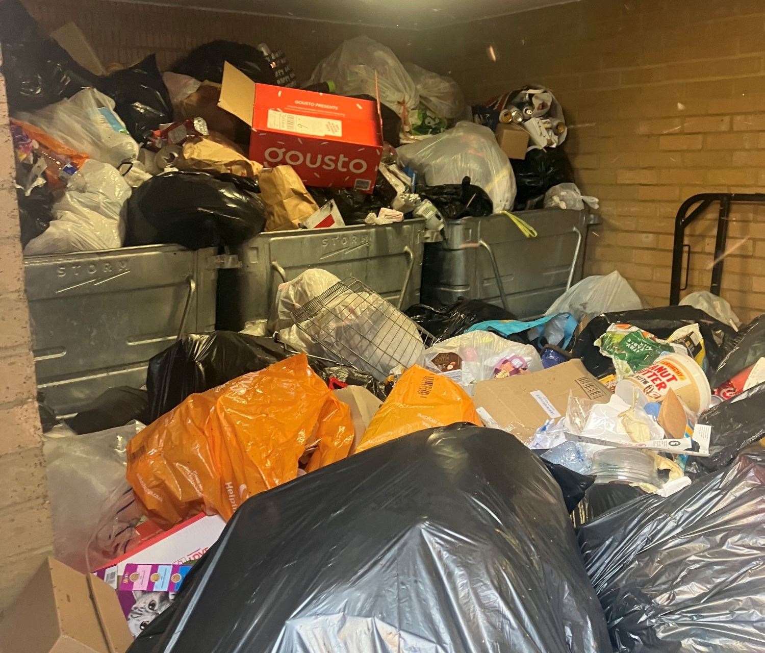 A bin store in Hedley Walk, Church Street, Sittingbourne was overflowing with rubbish. Picture: Sarah Barnes