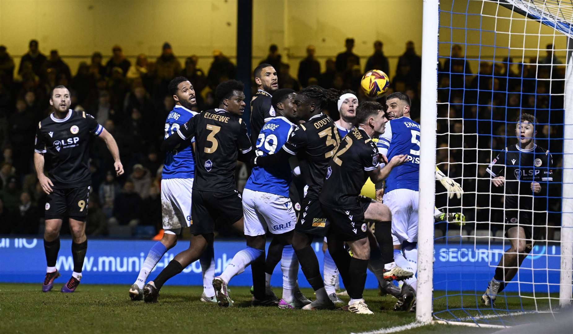 Gillingham defend in numbers against Bromley on Thursday night. Picture: Barry Goodwin