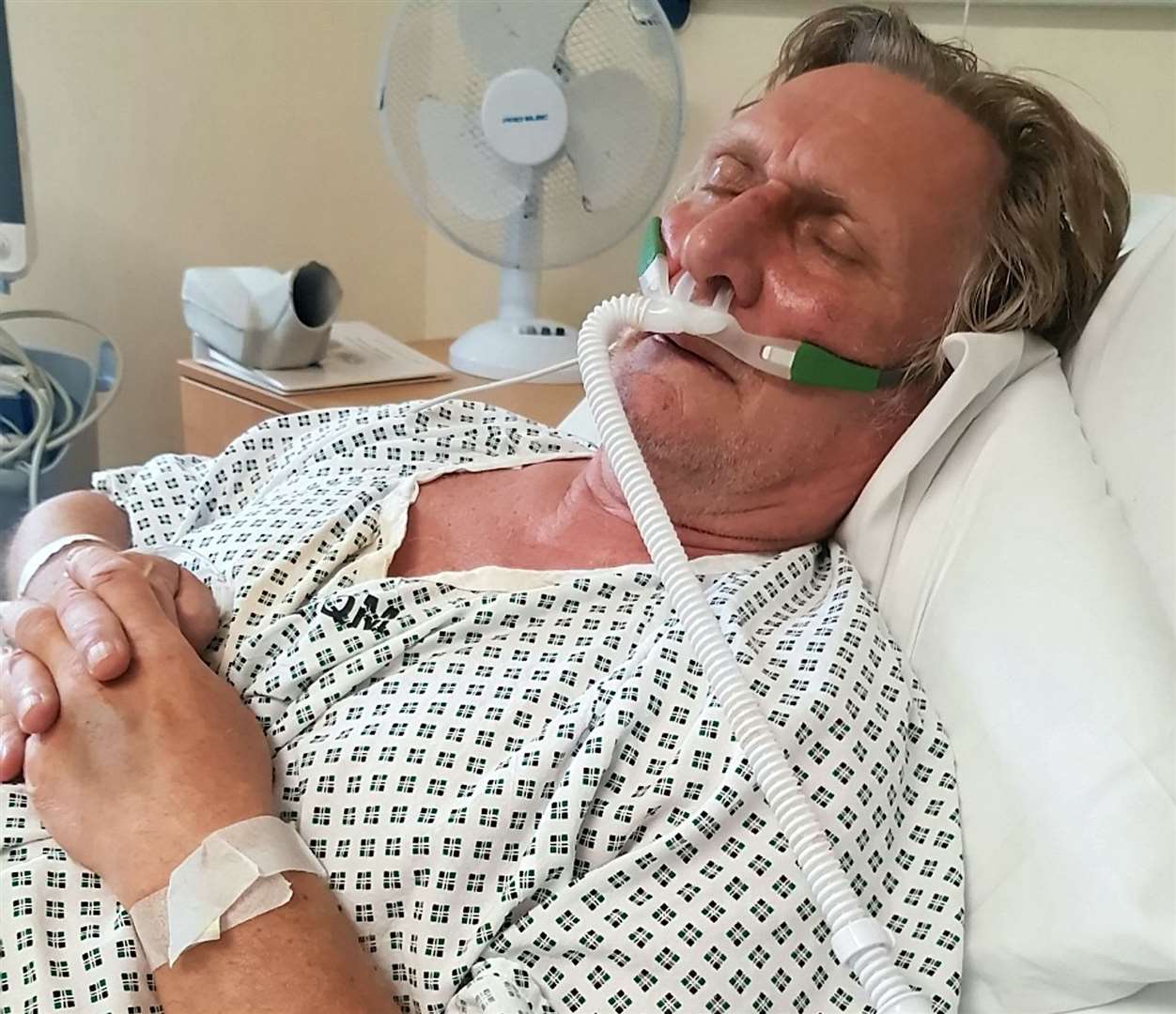 Gary McClellan, from Sandwich, in hospital suffering from Legionnaires' disease