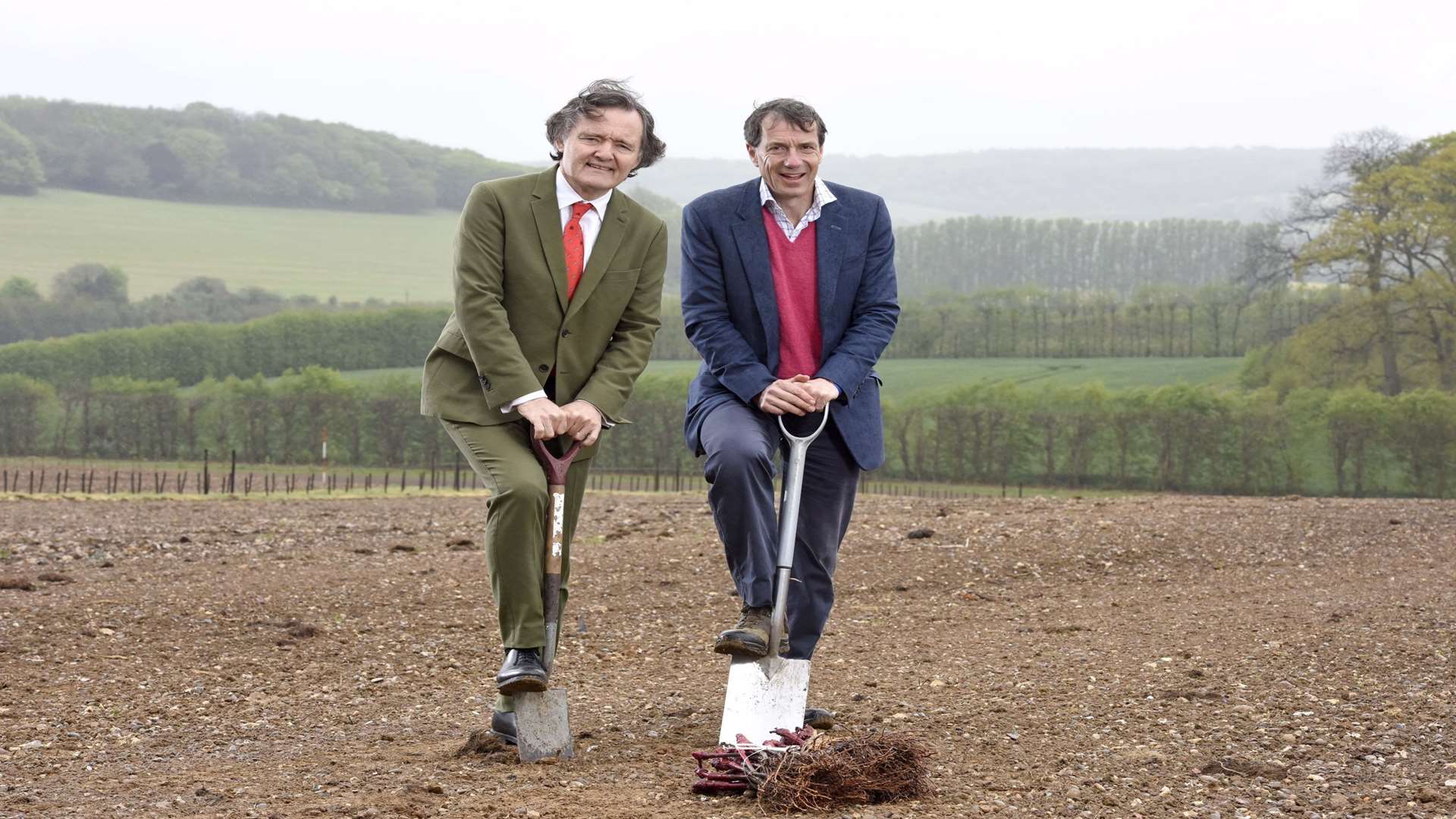 Pierre-Emmanuel Taittinger dug the first ground at the Chilham vineyard with Patrick McGrath