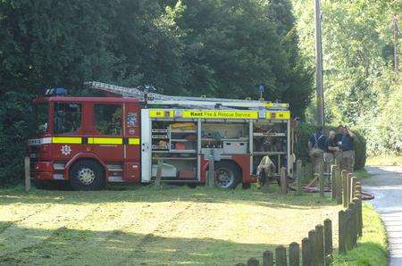 Firefighters near the scene in Meopham