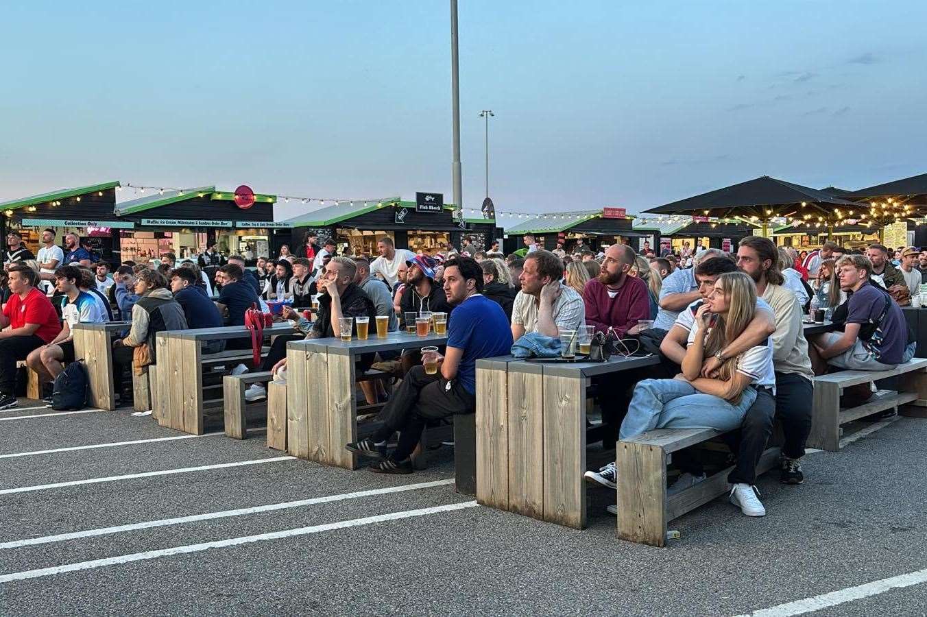 Tense scenes at Folkestone Harbour Arm after Spain's 46th-minute goal