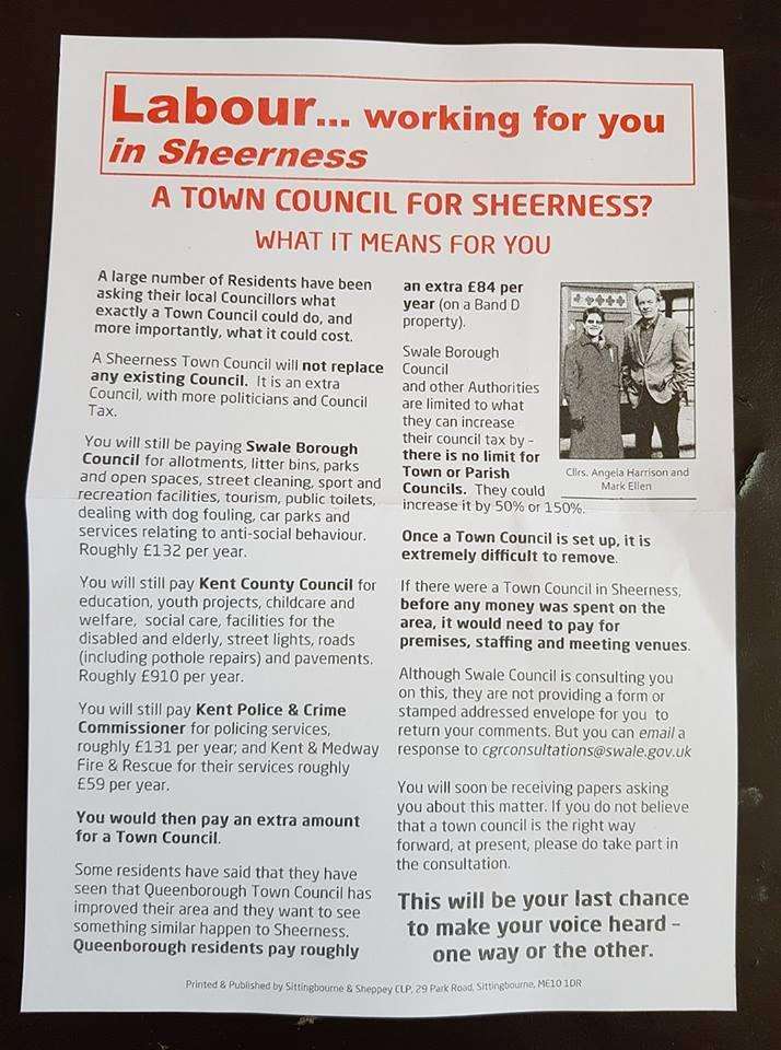 The leaflet Labour councillors Angela Harrison and Mark Ellen circulated (2468229)