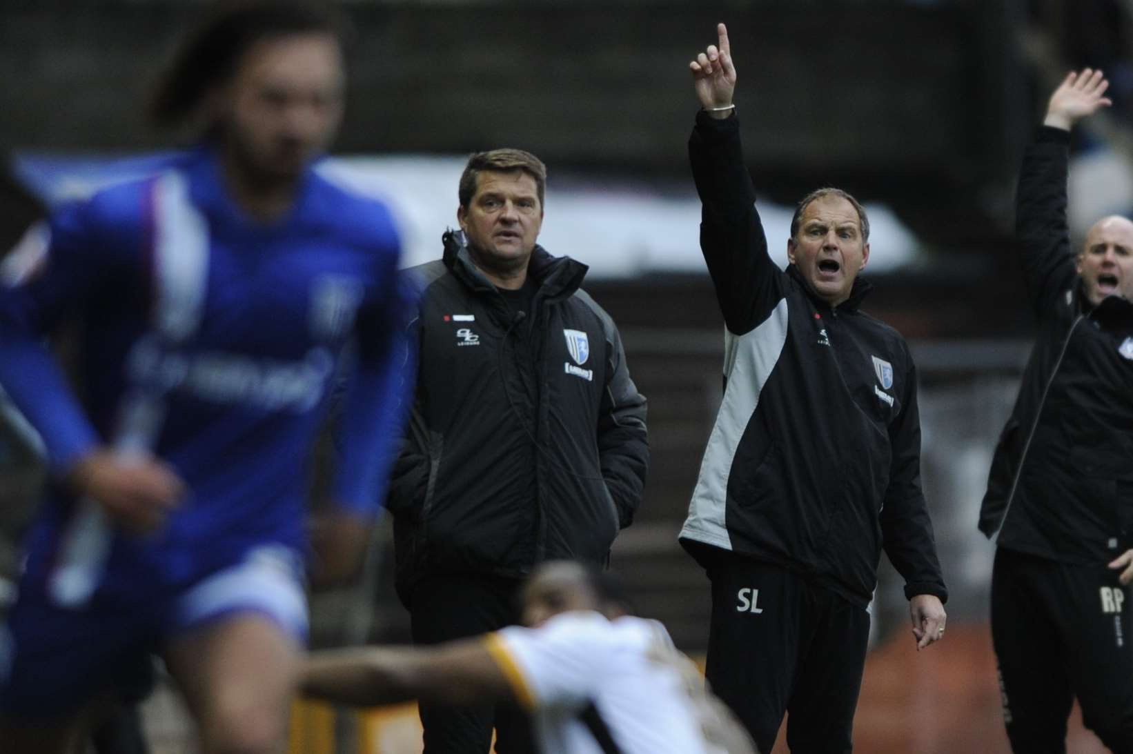 Steve Lovell appeals for a decision from the touchline at Vale Park Picture: Barry Goodwin