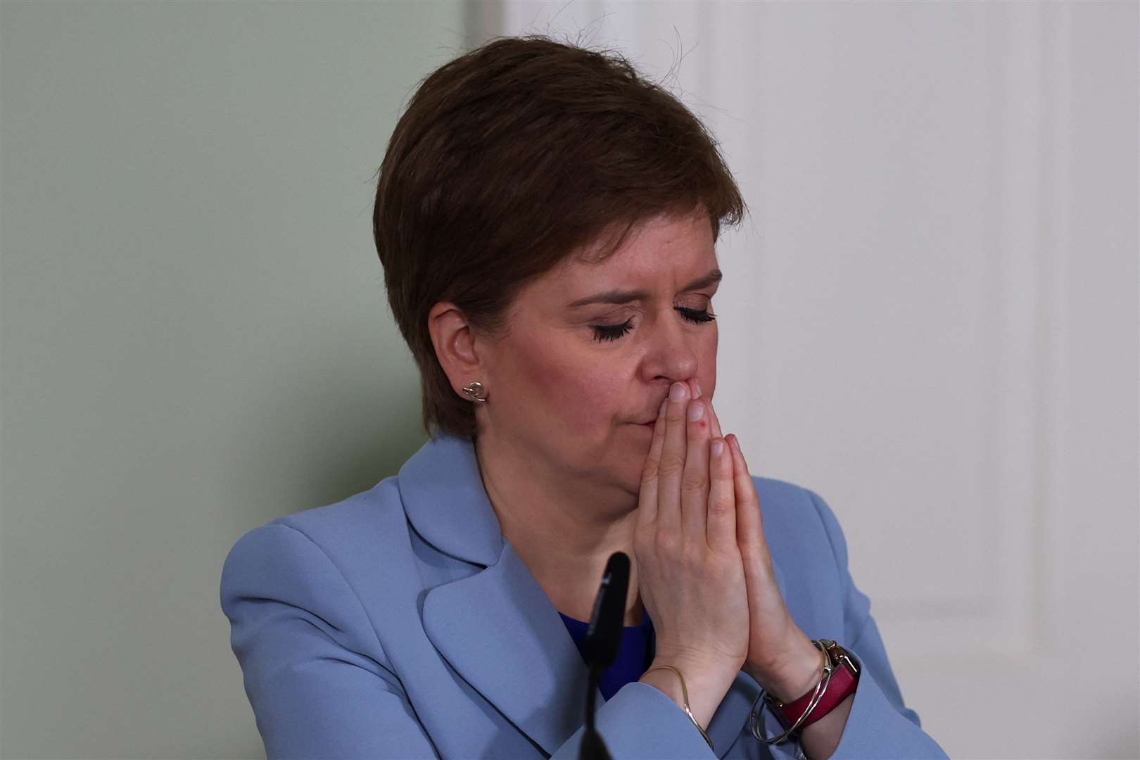 First Minister Nicola Sturgeon speaking at a press conference in Bute House in Edinburgh (Russell Cheyne/PA)