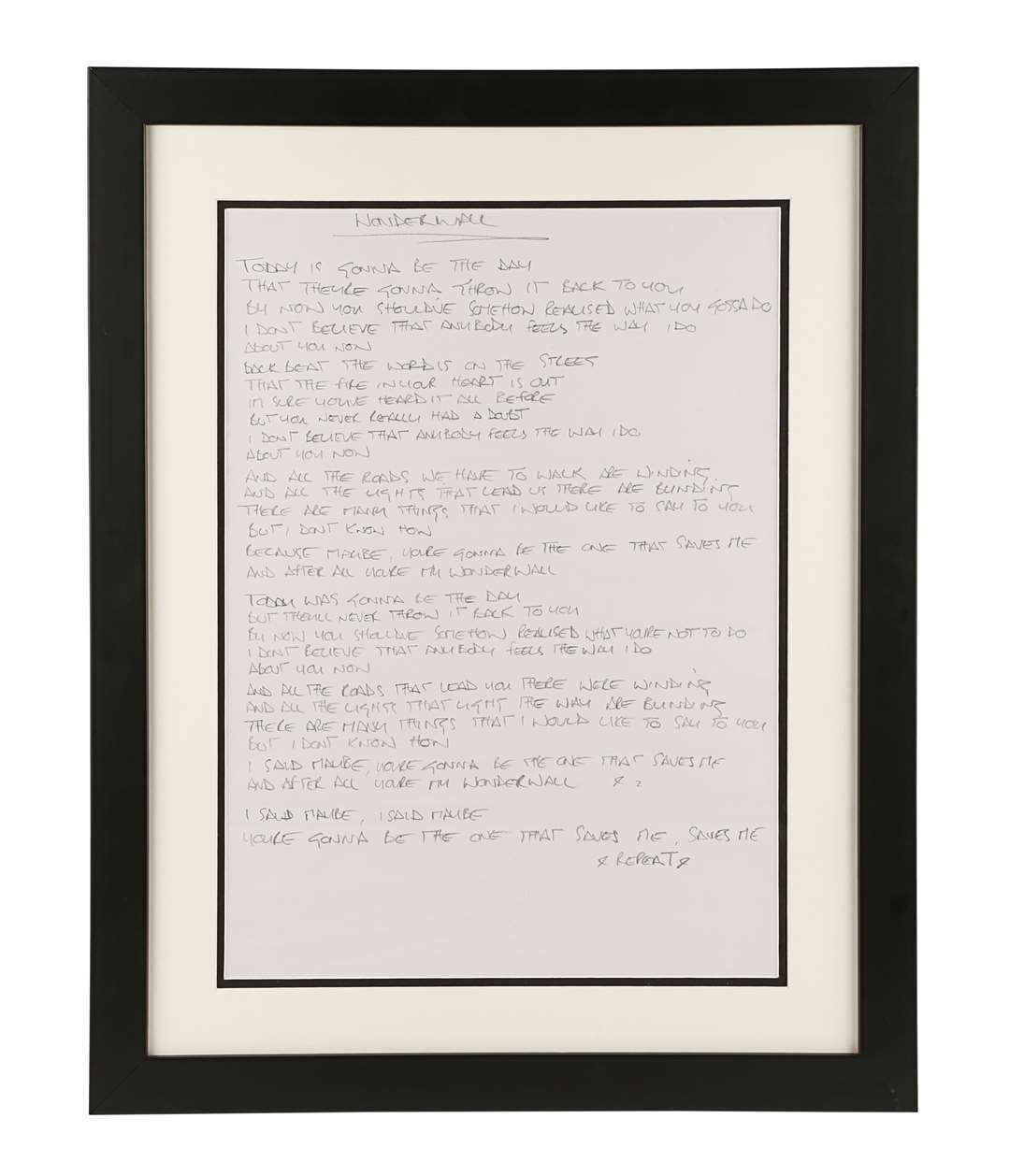 The lyrics handwritten by Noel Gallagher (Propstore/PA)