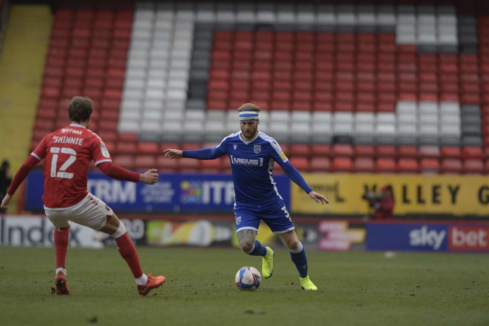 Connor Ogilvie playing with a head bandage following a clash the week before against Lincoln Picture: Barry Goodwin