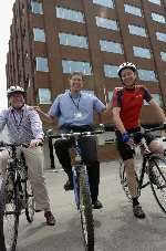 Jim Boot, Alsdair Robertson and Dave Tibbit cycle home after a days work in Maidstone Borough Council's new offices