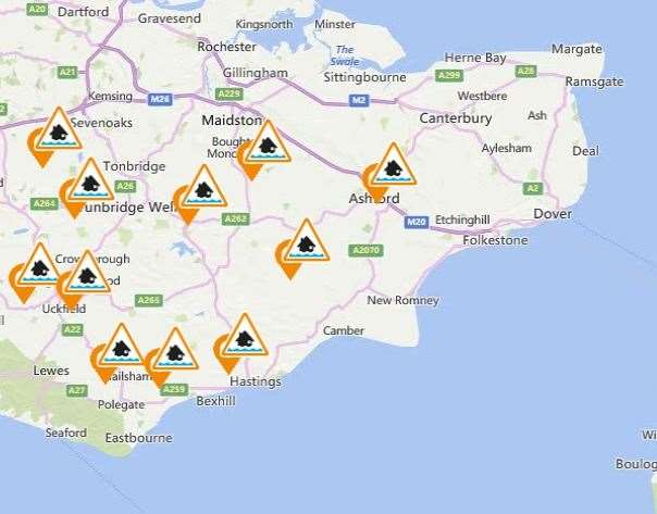 Flood alerts are in place across Kent