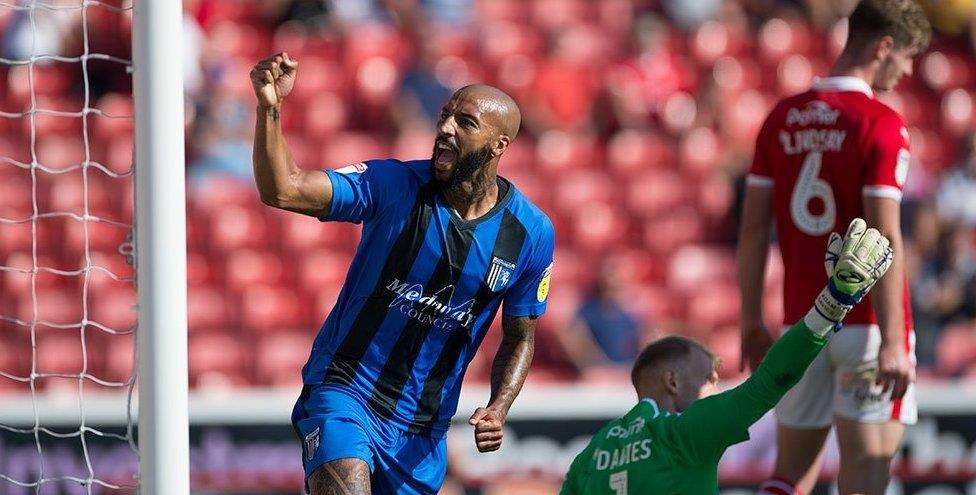 Josh Parker pulls a goal back for Gillingham Picture: Ady Kerry (3915396)