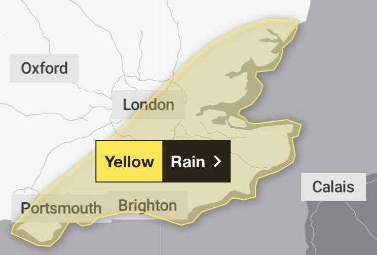 A yellow weather warning was issued for Kent