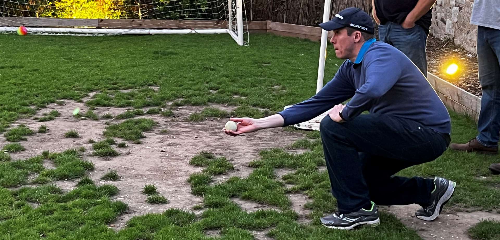 Gary Meekcomes demonstrates the perfect stance for the all-important bowling element of the game