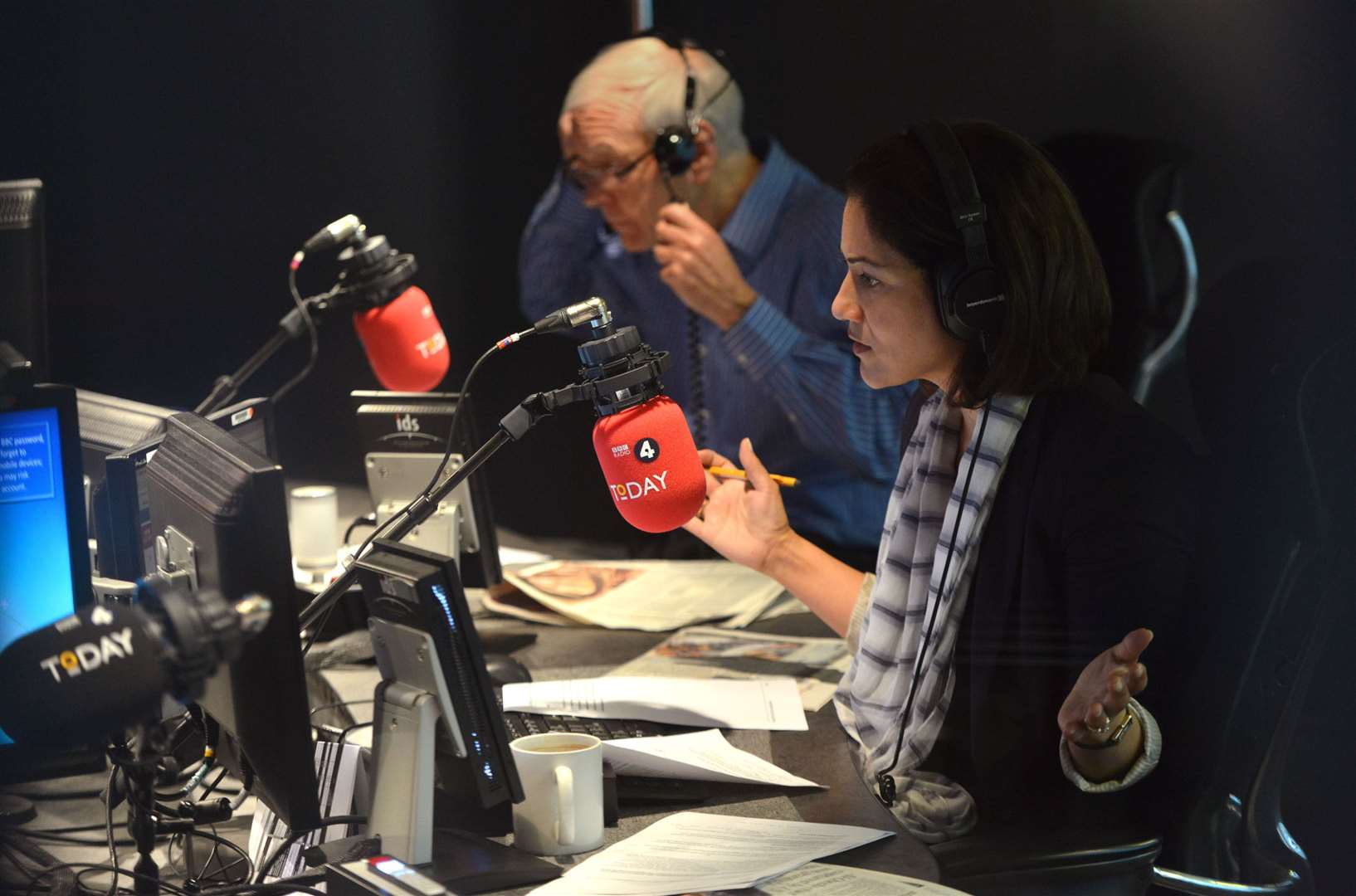 Mishal Husain pictured with John Humphrys when she began at BBC Radio 4’s Today programme (Jeff Overs/BBC/PA)