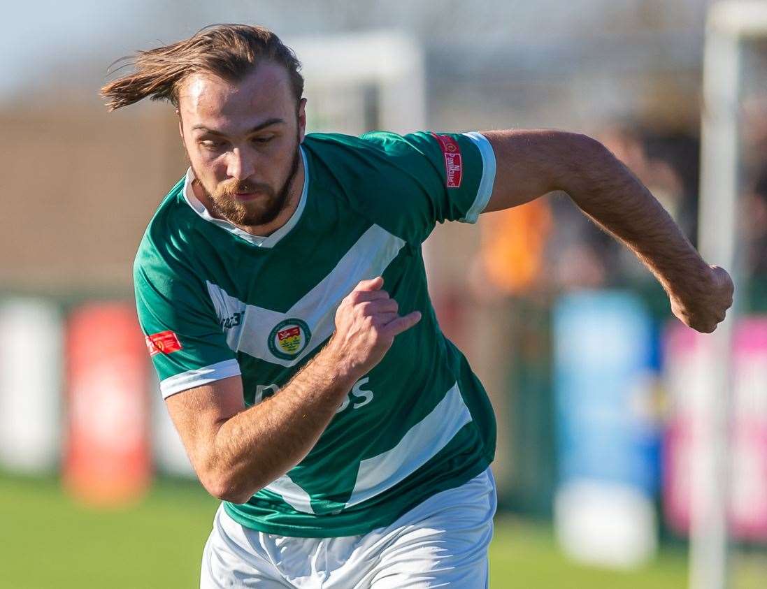 Former Ashford striker Luke Burdon scored on his Lydd debut. Picture: Ian Scammell