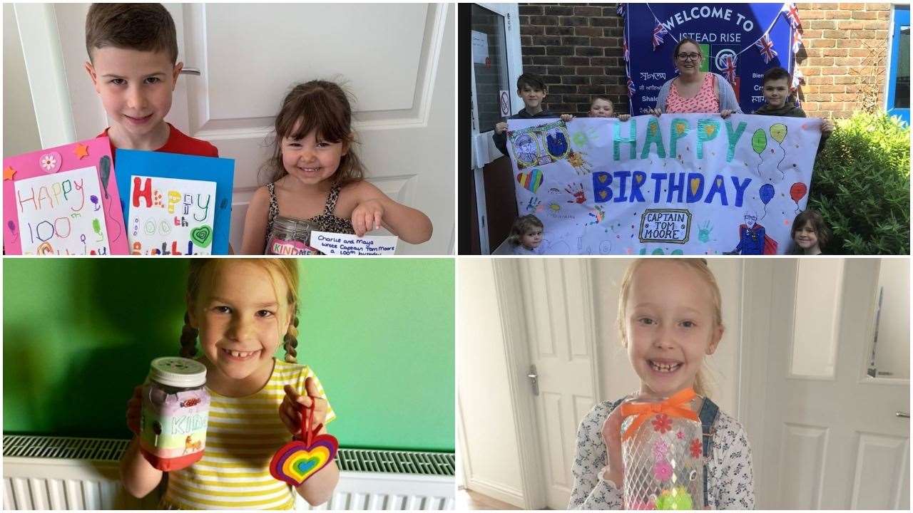 Pupils at Istead Rise Primary School with their kindness jars and other things they made as part of their school project