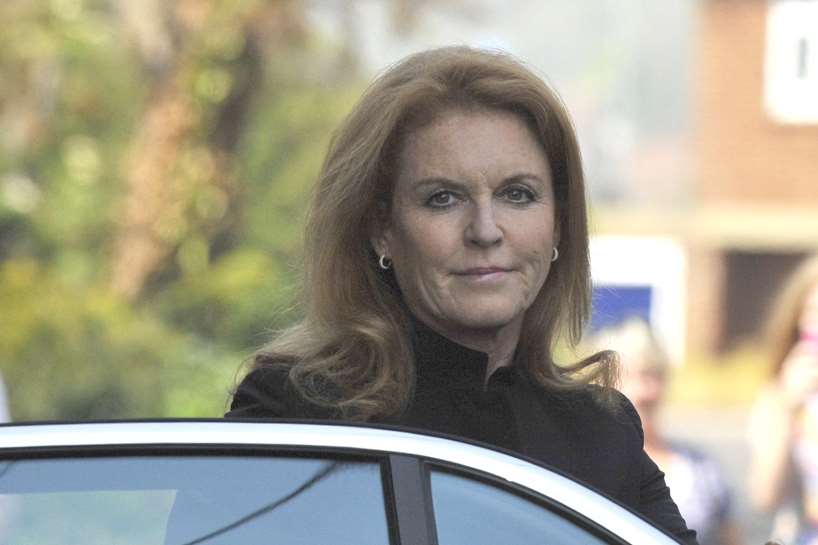 Duchess of York Sarah Ferguson arrives at the funeral of Peaches Geldof