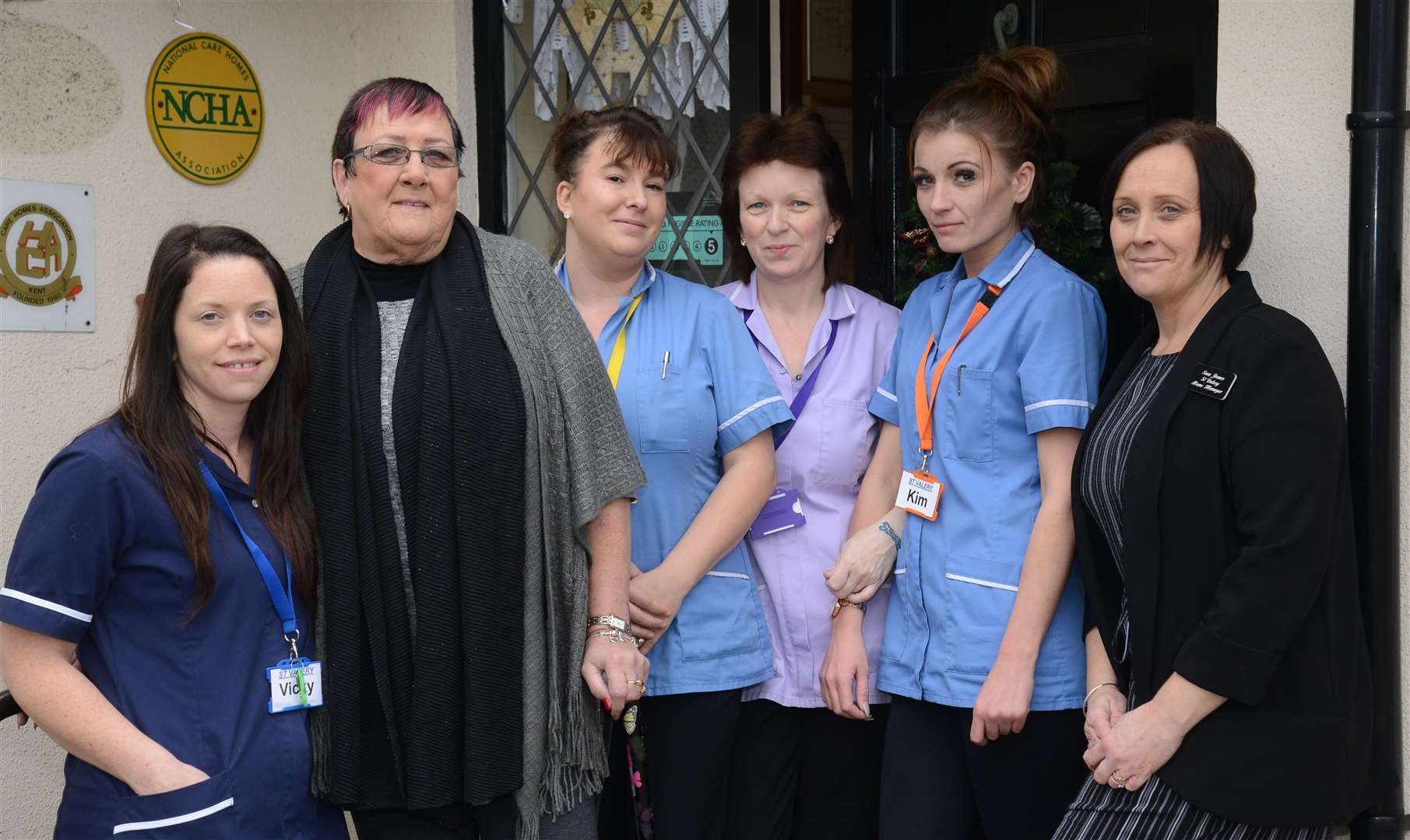 From left: Vicky Fleming, Pat Ireland, Clare Pantrey, Kim Varney, Lil Bird and Sam James celebrate an 'outstanding' CQC report during the home's 25th year in 2016