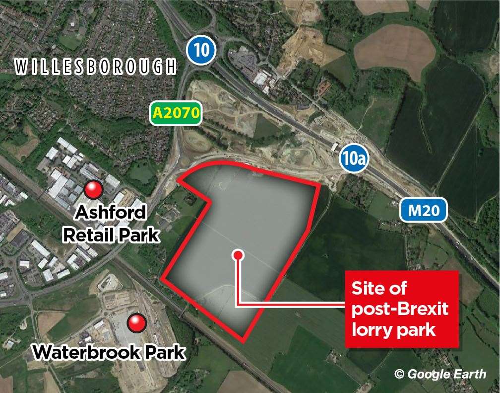 Where the post-Brexit lorry park will go in Ashford
