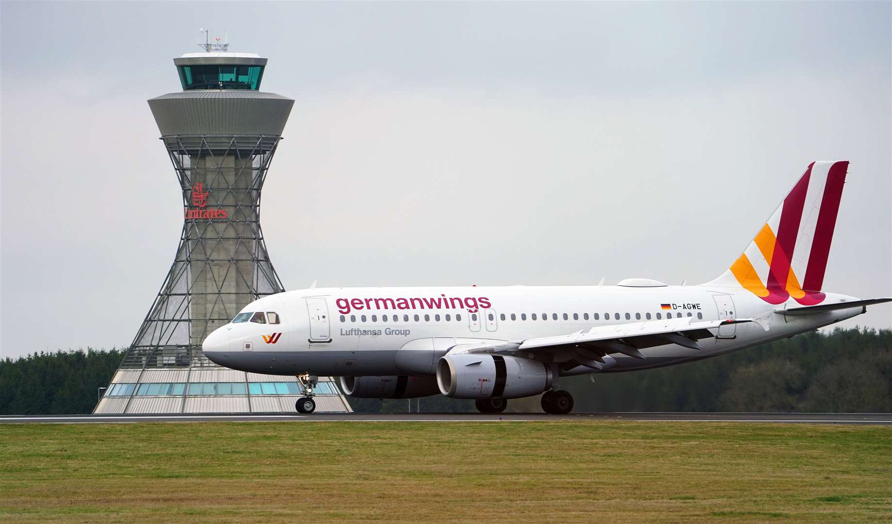 A Eurowings Airbus taxis at Newcastle Airport (Owen Humphreys/PA)