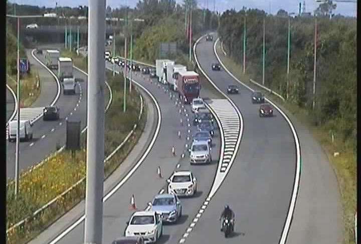 Delays are building on the M20 as a result of traffic at the Port of Dover and the Roundhill Tunnel closure. Picture: National Highways