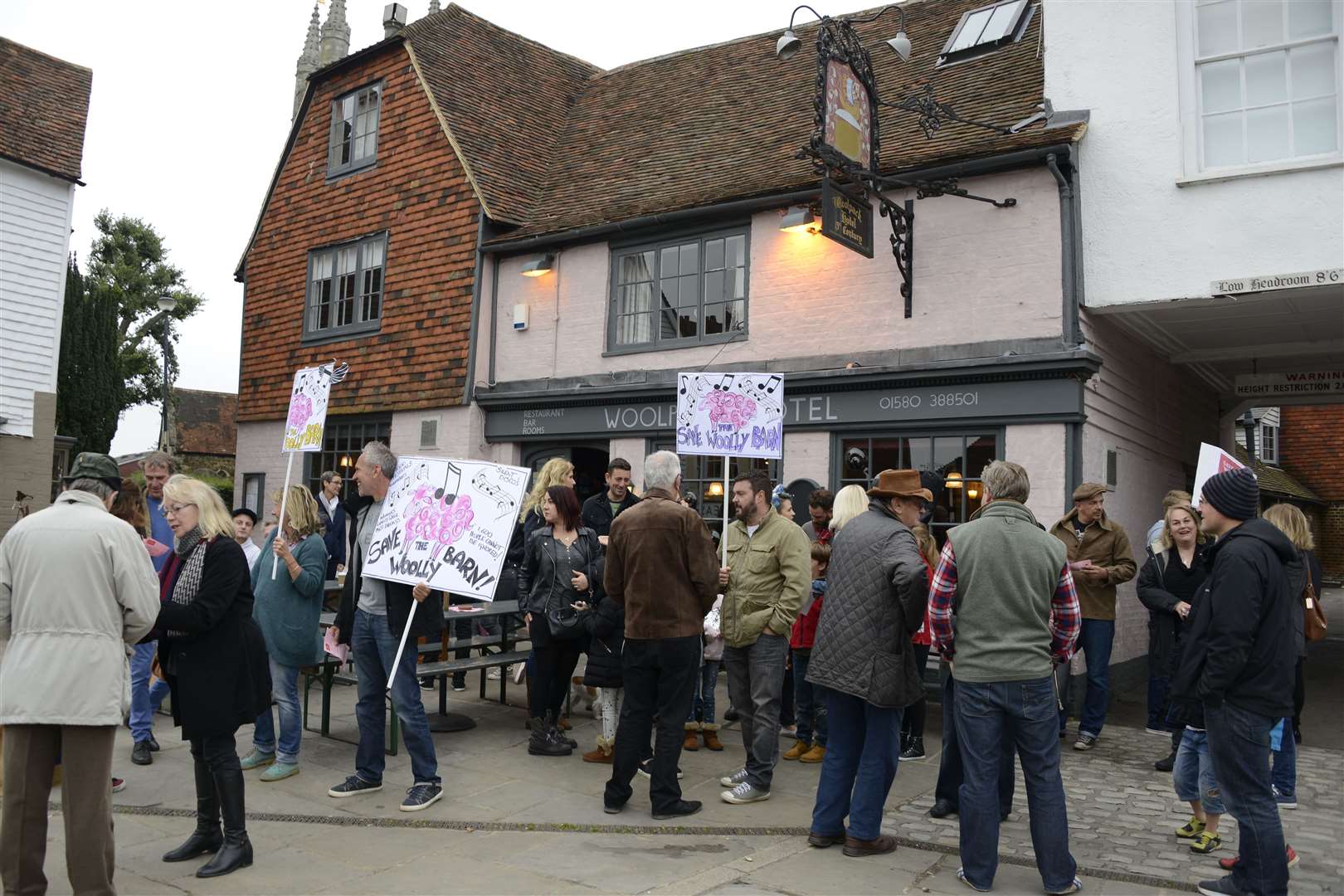 Protesters at The Woolpack were unhappy that the pub's right to hold music events at the barn was withdrawn. Picture: Paul Amos