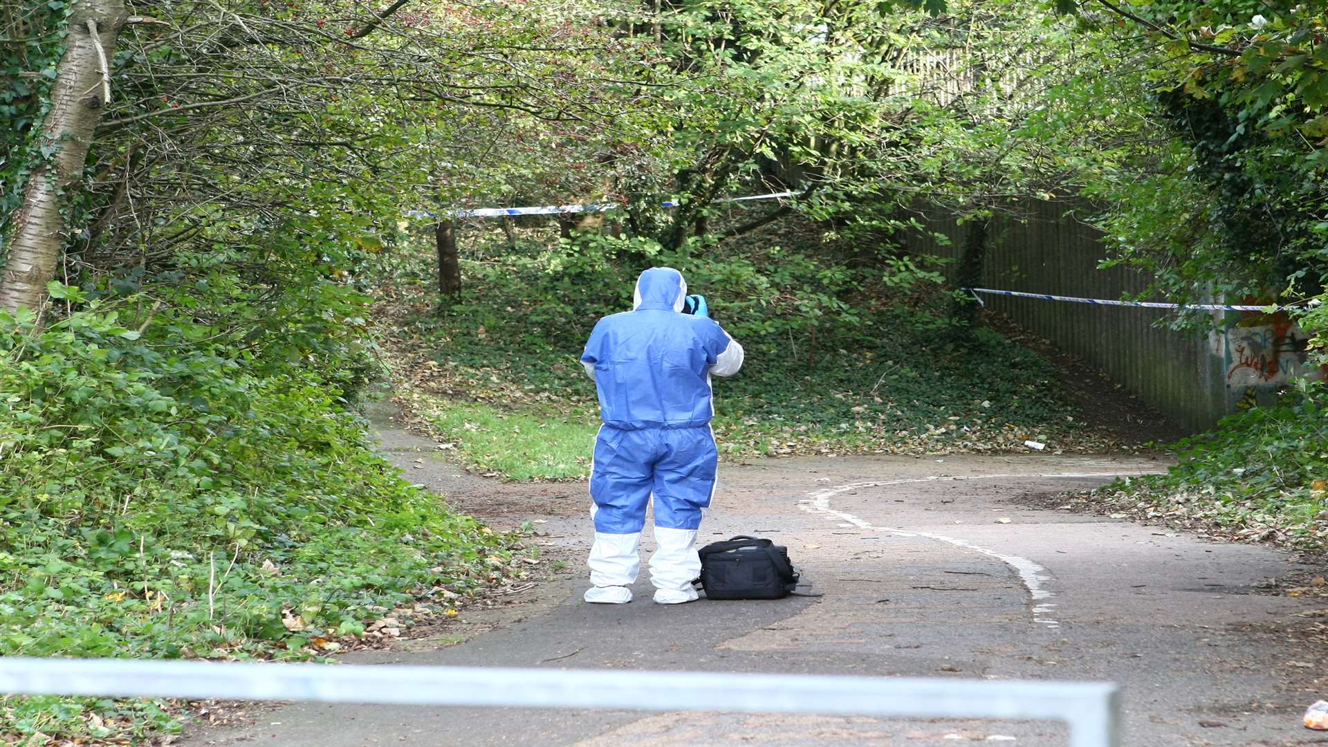 The underpass in Honeywood Road was sealed off all day